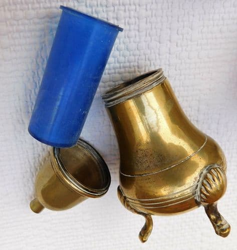Salt and pepper set vintage shakers with tray Indian brass ware British Raj